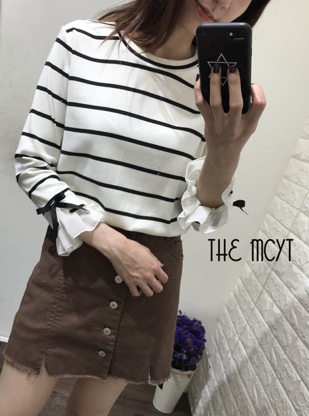 THE MCYT - Kellie Stripped Bow Sleeves Top
