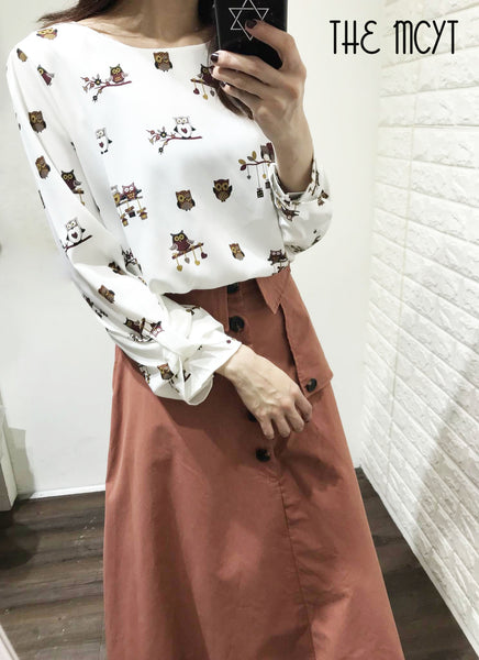 THE MCYT - Jas Owl Print Bow Sleeves Top