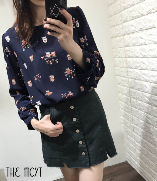 THE MCYT - Jas Owl Print Bow Sleeves Top