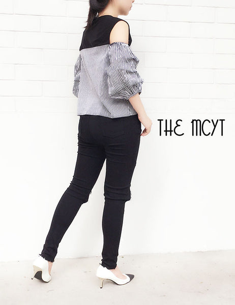 THE MCYT - Taylor Stripped Puffy Sleeves Top