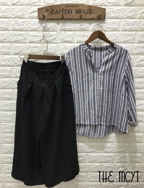 THE MCYT - Meya Stripped Shirt and Wide Leg Culottes